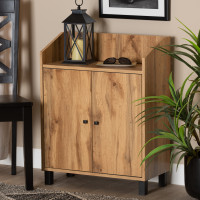 Baxton Studio ATSC1614-Wotan Oak-Shoe Cabinet Baxton Studio Rossin Modern and Contemporary Oak Brown Finished Wood 2-Door Entryway Shoe Storage Cabinet with Top Shelf